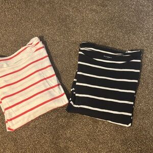 Old Navy coral and White Striped Tee and black and white long sleeved.